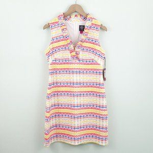 Vince Camuto | Striped Sleeveless Ruffle V-Neck Mini Shift Dress 10 Medium